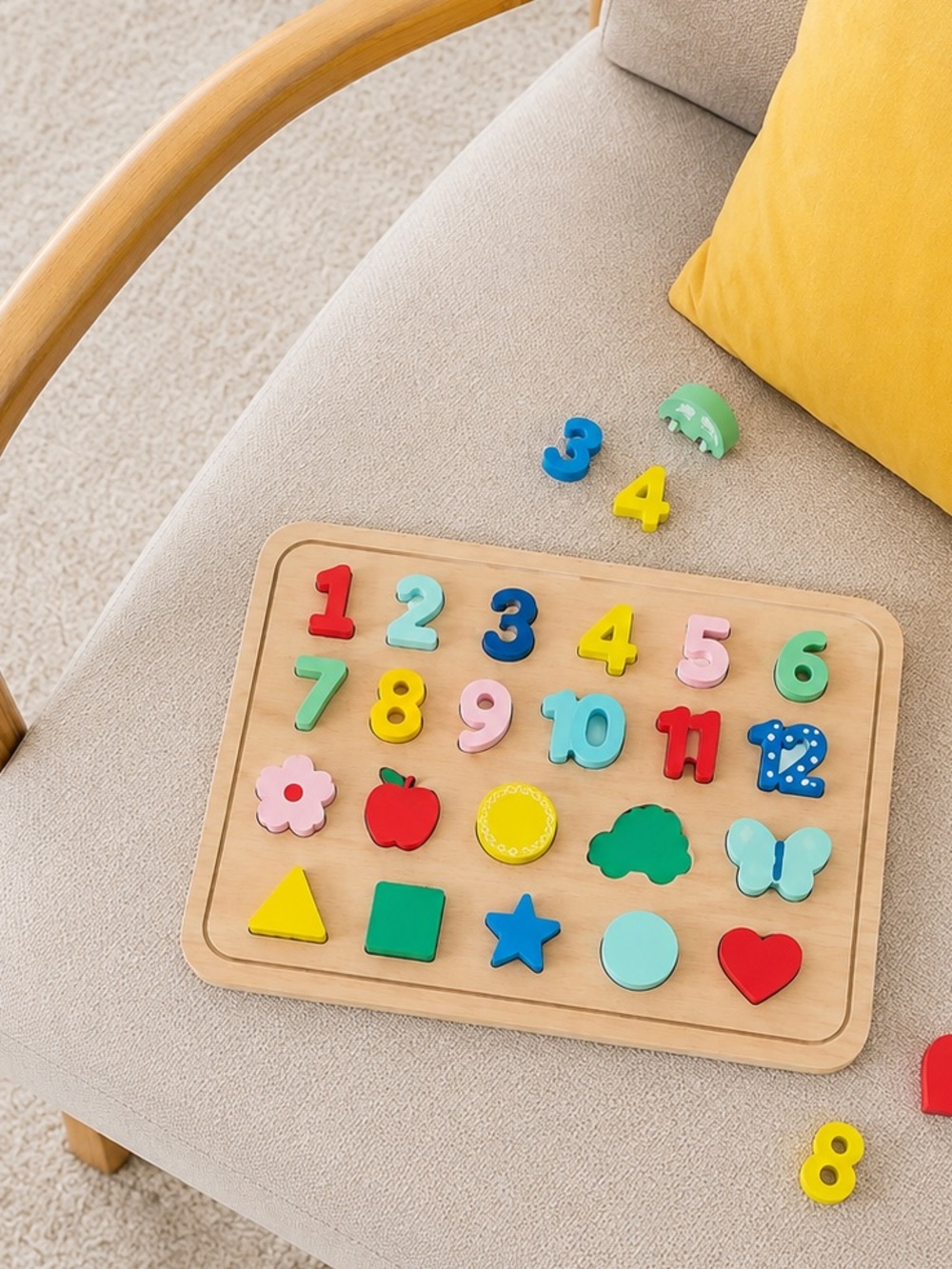 NWT PETIT COLLAGE
Wooden Tray Puzzle: Numbers, Shapes & Colors